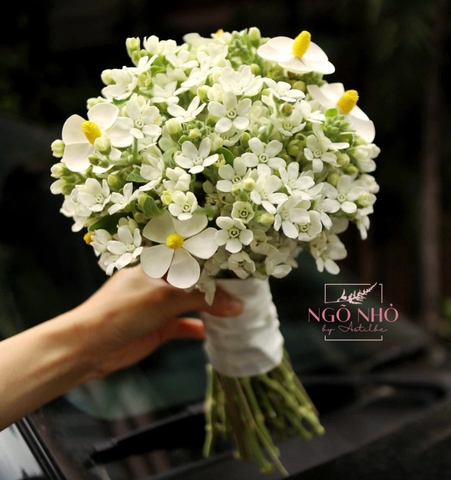 Bó hoa cưới sao trắng mix hoa bướm gỗ