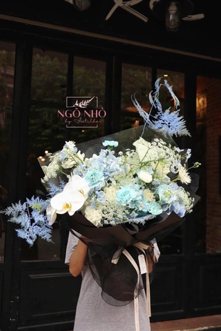 Bó hoa cẩm tú cầu xanh mix cẩm chướng