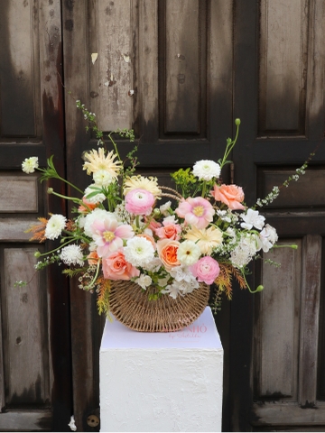 Giỏ hoa Garden Tone Hồng 018