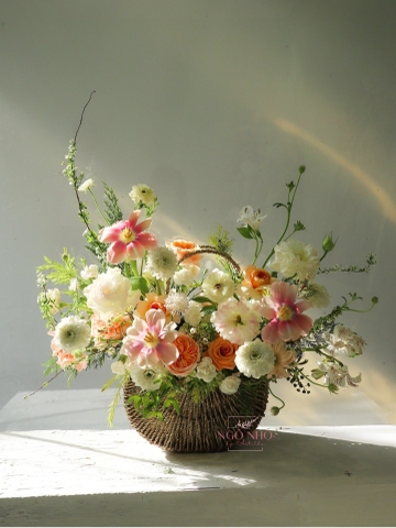 Giỏ hoa Garden Tone Hồng 017