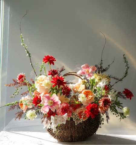 Giỏ hoa Garden Tone Đỏ Hồng 021