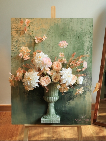 Tranh Hoa Lụa - Tone Kem Nền Sần 106