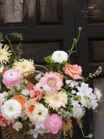 Giỏ hoa Garden Tone Hồng 018