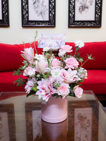 Hộp Hoa Tone Hồng 466 | Ohara & Ly Kép Hồng