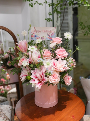 Hộp Hoa Tone Hồng 466 | Ohara & Ly Kép Hồng