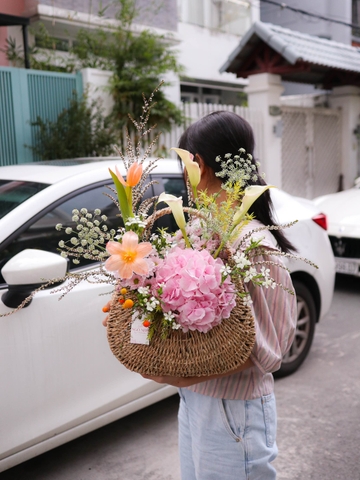 Giỏ Hoa Nhập Khẩu Tone Hồng 022