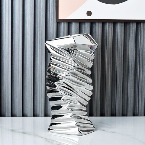 Bình Hoa Thủy Tinh Silver Lines Hiện Đại