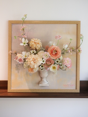 Tranh Hoa Lụa- Tone Kem Cam Sang Trọng 108