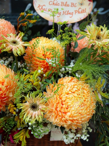 Giỏ Hoa Cúc Mẫu Đơn Tone Cam - Khai Trương 869