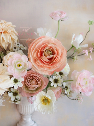 Tranh Hoa Lụa- Tone Kem Cam Sang Trọng 108