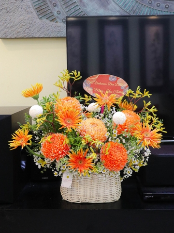 Giỏ Hoa Cúc Mẫu Đơn Cam - Khai Trương 869