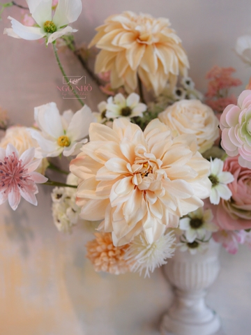 Tranh Hoa Lụa- Tone Kem Cam Sang Trọng 108