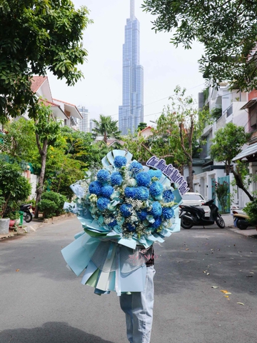 Bó Hoa Cúc Mẫu Đơn Xanh Dương Nhập Khẩu Malaysia