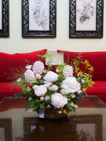 Giỏ Mây Hoa Nhập Khẩu "VVIP" | Peony & Dạ Lan Hương | (Mẫu Đơn)