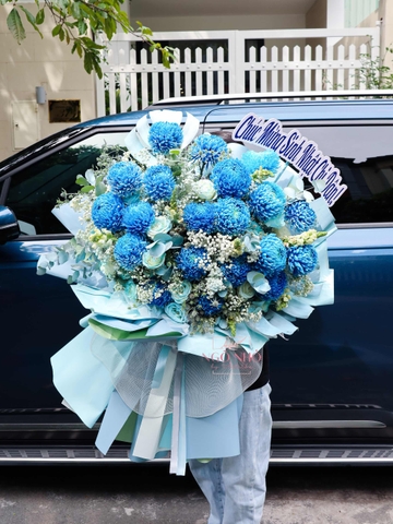 Bó Hoa Cúc Mẫu Đơn Xanh Dương Nhập Khẩu Malaysia