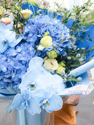 Bó Hoa Tone Xanh 837 | Cẩm Tú Cầu Hà Lan mix Lan Hồ Điệp