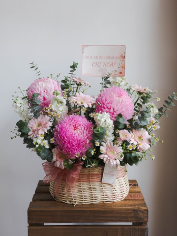 Giỏ Hoa Cúc Mẫu Đơn Hồng Nhạt 238