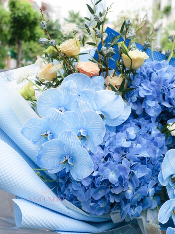 Bó Hoa Tone Xanh 837 | Cẩm Tú Cầu Hà Lan mix Lan Hồ Điệp