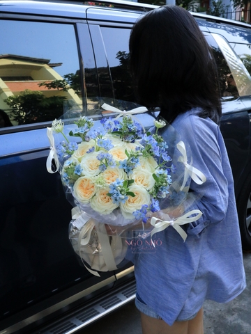 Bó hoa Hồng Butter Cup mix Sao Xanh