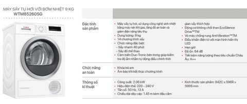 Hướng Dẫn Sử Dụng Máy Sấy Quần Áo BOSCH WTM85260SG