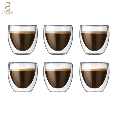 Bộ cốc thủy tinh 2 lớp Bodum Pavina espresso glasses set, double-wall, insulated, clear glasses - 0, 25L - 6 pieces