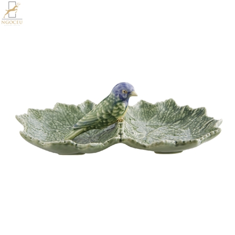 Bordallo – Leaves – Đĩa lá đôi (sẻ xanh) – 22cm
