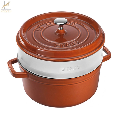 Staub nồi gang kèm xửng hấp 26 cm - Màu Cam