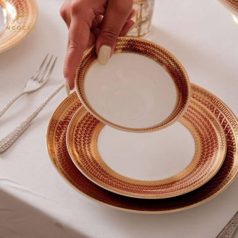 Bộ đồ ăn 41 món kẻ đỏ KV SPEDONA