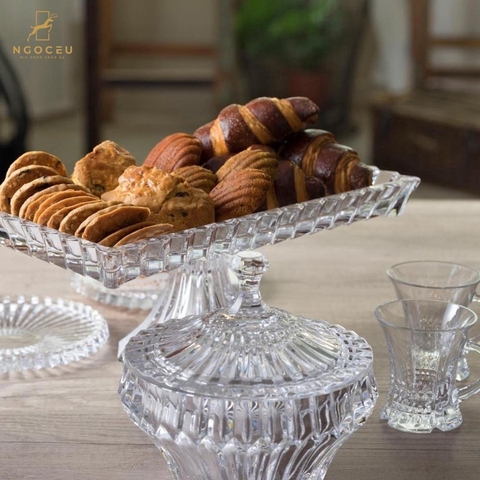 Chân bồng pha lê chữ nhật Rogaska Crown Jewel Platter - 35 x 19 cm