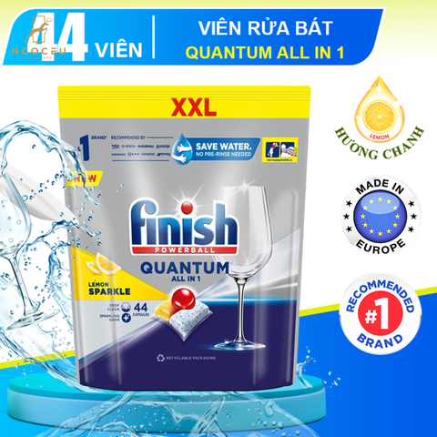 Viên rửa bát Finish Quantum All in 1 Lemon Sparkle 44 viên