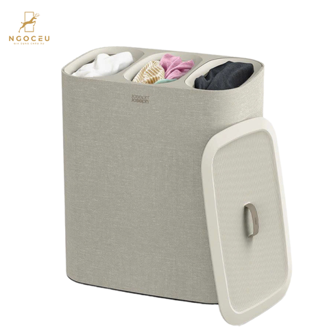 Thùng đựng đồ giặt 3 ngăn có quai xách Joseph Joseph 50021 Tota Trio 90L - Màu kem