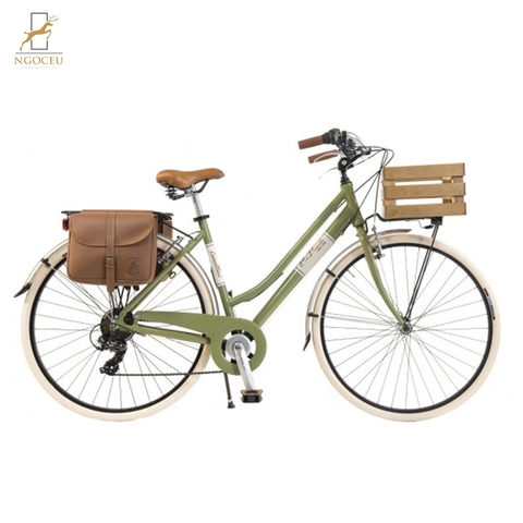 Xe đạp Via Veneto By Canellini Retro Donna Alluminio Verde Oliva - Nữ (Kèm chuông, khoá, túi)