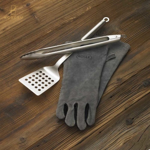 Bộ dụng cụ hỗ trợ bếp nướng 3 món Găng Tay, Xẻng Lật, Kẹp Gắp Rosle 25051