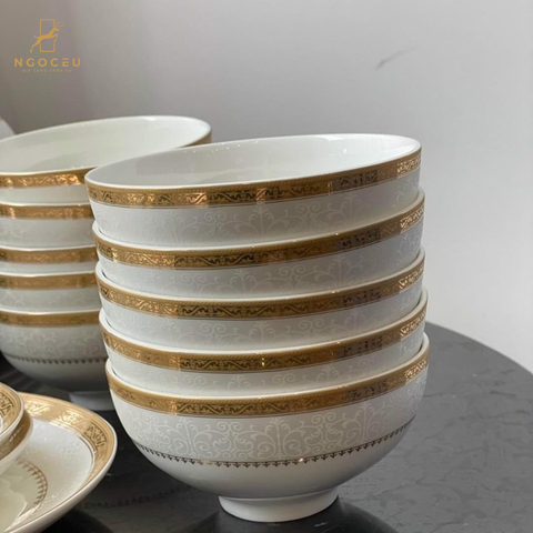 Bộ bát sứ 50 món gồm set thìa Imperial - Họa tiết viền vàng