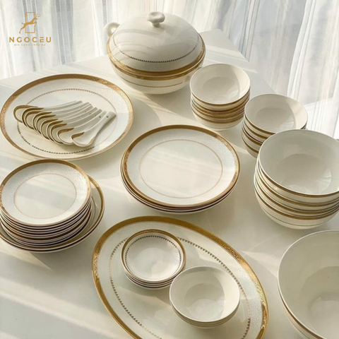 Bộ bát sứ 50 món gồm set thìa Imperial - Họa tiết viền vàng