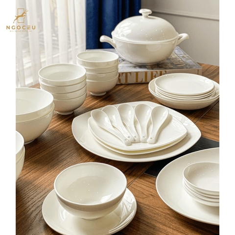 Bộ bát sứ 50 món gồm set thìa Imperial - Màu trắng