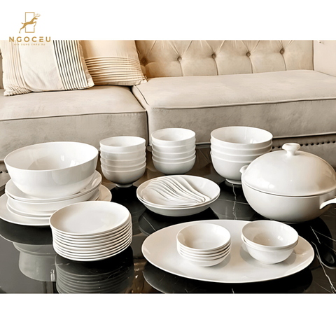Bộ bát sứ 50 món gồm set thìa Imperial - Màu trắng