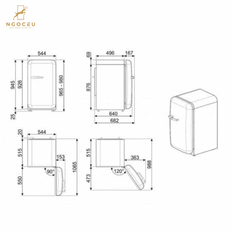 Tủ lạnh 122L Smeg FAB10RDSN5 – 105L + 17L