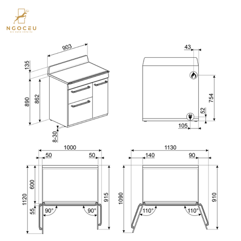 Bếp từ hỗn hợp kèm lò nướng Smeg TR93P