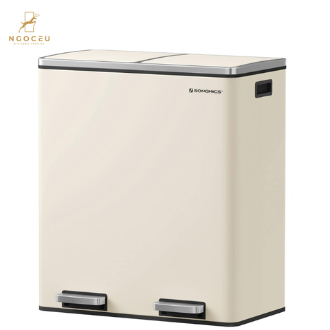 Thùng rác 2 ngăn 60L Songmics LTB060A01 - Màu kem