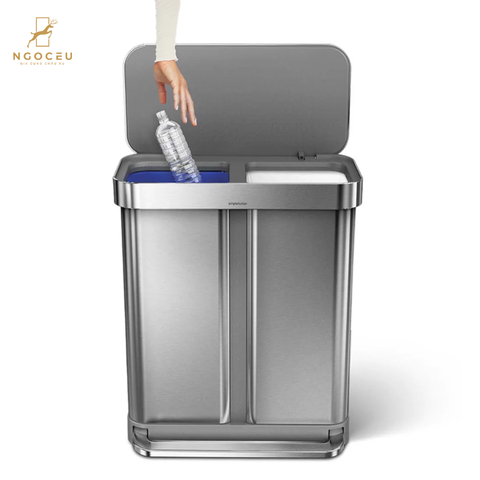 Thùng rác 2 ngăn Simplehuman 58L - Màu Inox