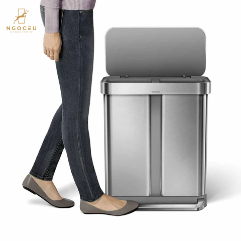 Thùng rác 2 ngăn Simplehuman 58L - Màu Inox