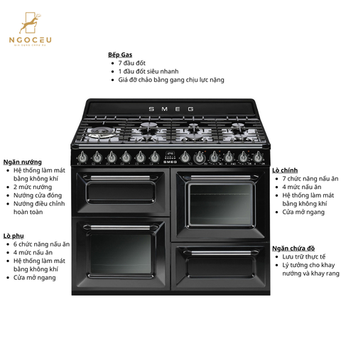 Bếp gas hỗn hợp kèm lò nướng Smeg TR4110BL1 - 110cm