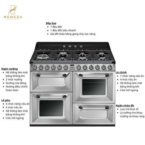 Bếp gas hỗn hợp kèm lò nướng Smeg TR4110X-1 - 110cm