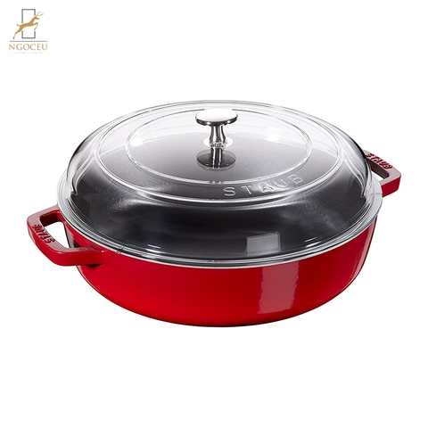 Nồi chảo Staub Cerise gang 28cm nắp kính