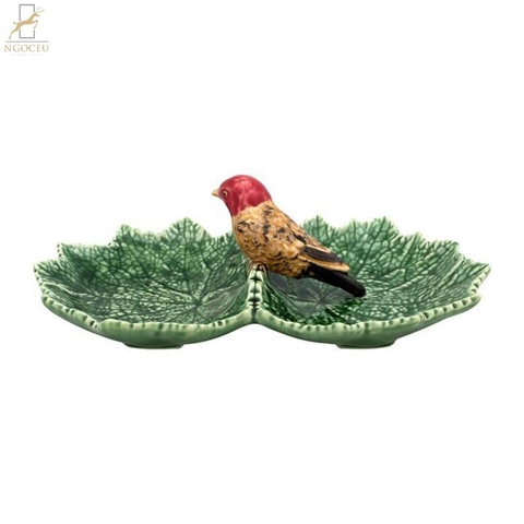 Bordallo – Leaves – Đĩa lá đôi (sẻ đỏ) – 22cm