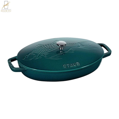 Chảo gang Staub hình Oval có lắp 32cm - Màu Xanh Tím Than
