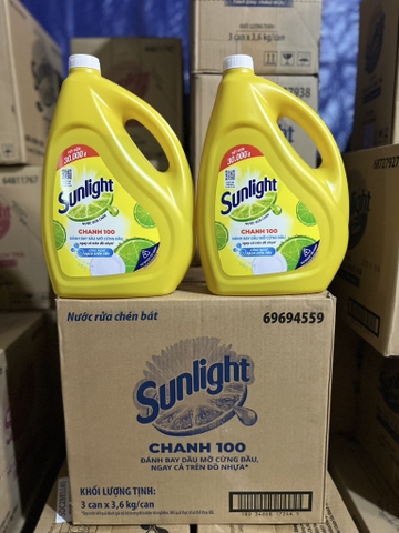 NƯỚC RỬA CHÉN SUNLIGHT HƯƠNG CHANH 3.6KG x 3 CAN
