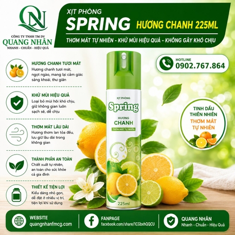 Xịt phòng nước hoa Spring - Hương chanh 225ml x 24 chai