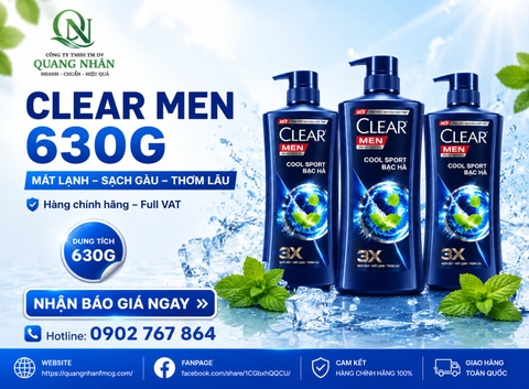 DẦU GỘI CLEAR MEN COOL SPORT MÁT LẠNH BẠC HÀ 630G X 8 chai